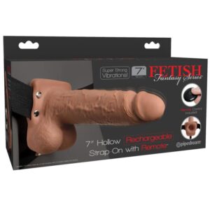 FETISH FANTASY SERIES Elastic Strap-on With 7″ Hollow Dildo 10 Functions Remote Control
