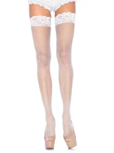 Fishnet Stockings With Lace Top White O/S Fishnet Strumpbyxa