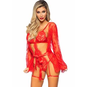 LEG AVENUE – SET BODY + BATA DE LIGUERO ROJO