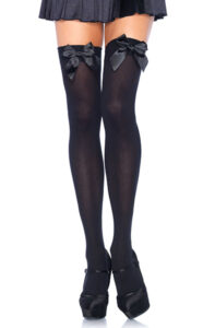 Leg Avenue Nylon Thigh Highs With Bow One Size Svarta Stay ups