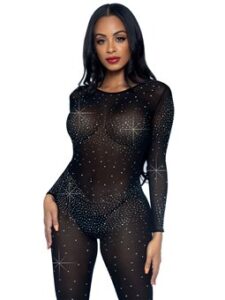 Leg Avenue Sheer Rhinestone Catsuit Black