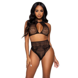 Leg avenue two pieces set halter crop top thong panty panty one size