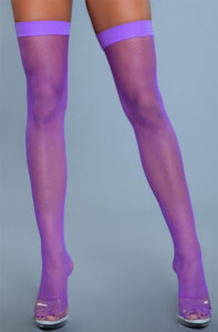 Nylon Fishnet Thigh Highs Purple One Size Fishnet Stay ups