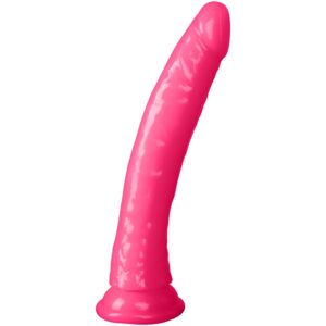 RealRock Glow in the Dark Slim Dildo med Sugpropp 25 cm - Pink
