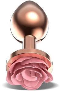 Rosegold Metal Anal Plug With Pink Rose Small Analplugg metall