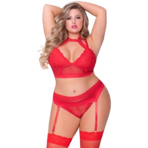 Seven'til Midnight Seven‘til Midnight Halterneck BH-Set Plus Size Röd - Red - 3XL/4XL