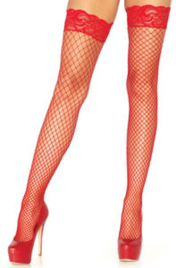 Stay Up Fishnet Thigh Highs Red O/S Strumpbyxor